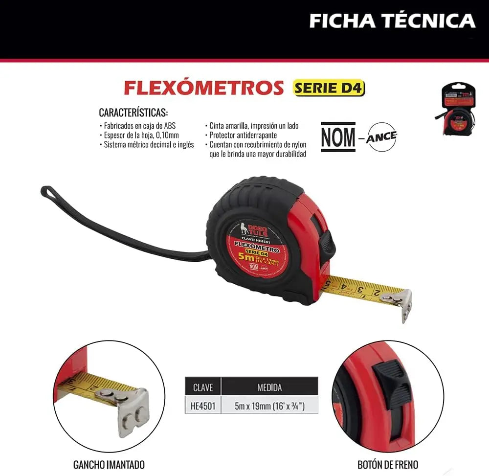 Flexometro Compacto Profesional 19mmx5m Dogotuls - Dogotuls - vista trasera