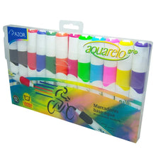 Marcadores Plumones Azor Base Agua Lavables Aquarelo Grip 12 Piezas - URREA