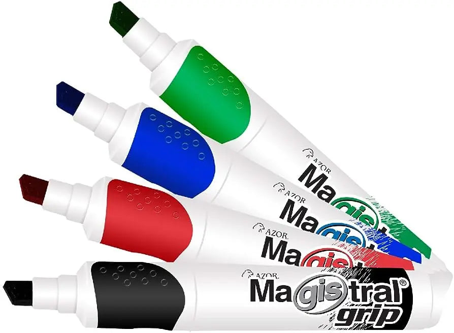 Marcadores Azor para Pizarrón Blanco Magistral Grip Cincel 6mm 4 Piezas - Azor - vista lateral