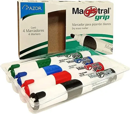 Marcadores Azor para Pizarrón Blanco Magistral Grip Cincel 6mm 4 Piezas - Azor - detalle