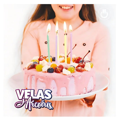 8pz Velas Arcoiris Party Is On Multicolor Cumpleaños Pastel - PARTY IS ON - empaque