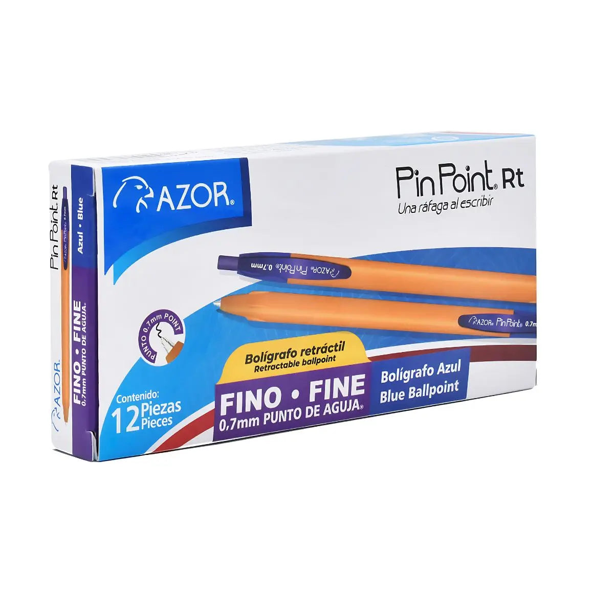 AZOR PIN POINT BOLIGRAFO RT CUERPO AMARILLO TINTA AZUL CAJA C/12 PIEZAS PUNTO FINO - Azor - vista lateral