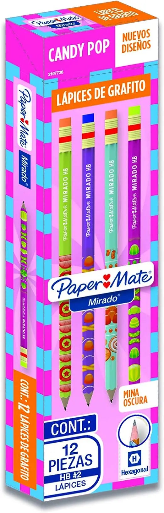 Lápices de Grafito Paper Mate Hexagonal Hb #2 Candy Pop 12 Piezas - Paper Mate