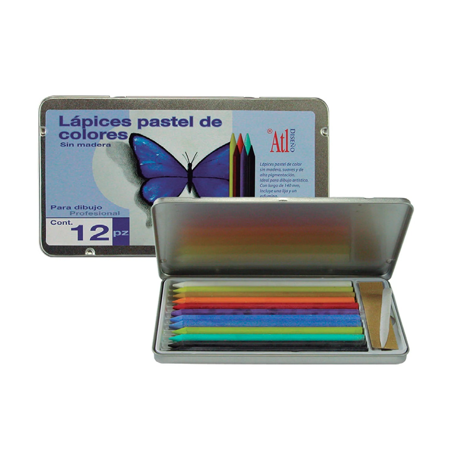 Estuche C/12 Gises Pastel Atl Caja Metalica Estuche - Atl - detalle