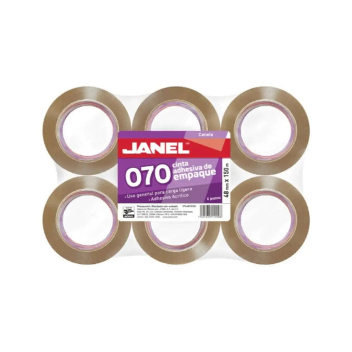 6 Pz Cinta Canela Acrilica Empaque Janel 070 48mm X 150m Canela Janel
