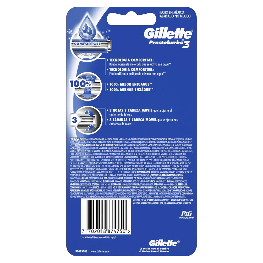 4pz Afeitadoras Desechables Gillette Prestobarba3 Comfortgel - P&amp;G