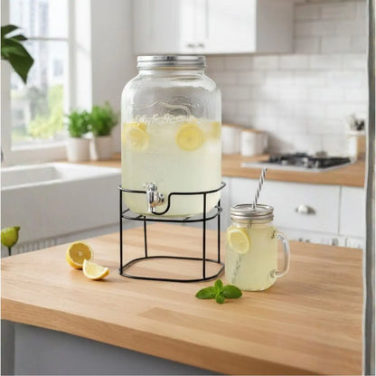 Kit Vitrolero 5 lt +  6 Tarros Mason Jar Asa Tapa Plata - Vittori - empaque