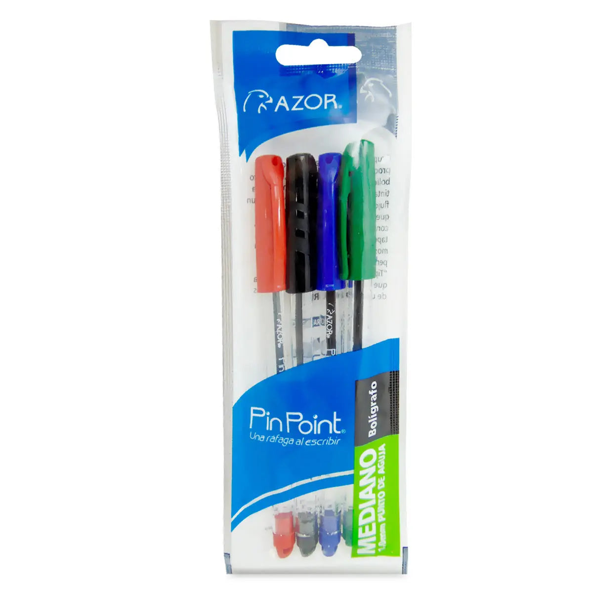 Boligrafos Pluma Azor Pin Point Punta 1.0mm Color Surtido 4 Piezas - Azor - detalle