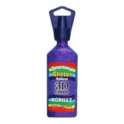 Pintura Tela Glitter Relieve 35ml Acrilex 3d Varios Colores Violeta oscuro - Roel