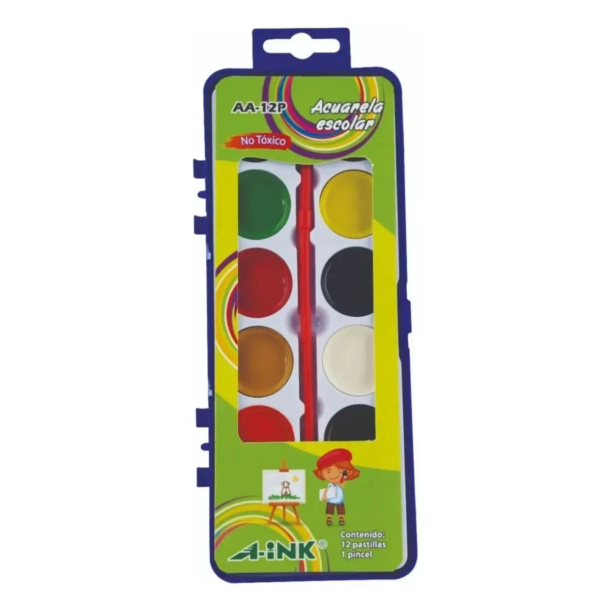 Acuarela Escolar Estuche 12 Colores A-INK - Mae