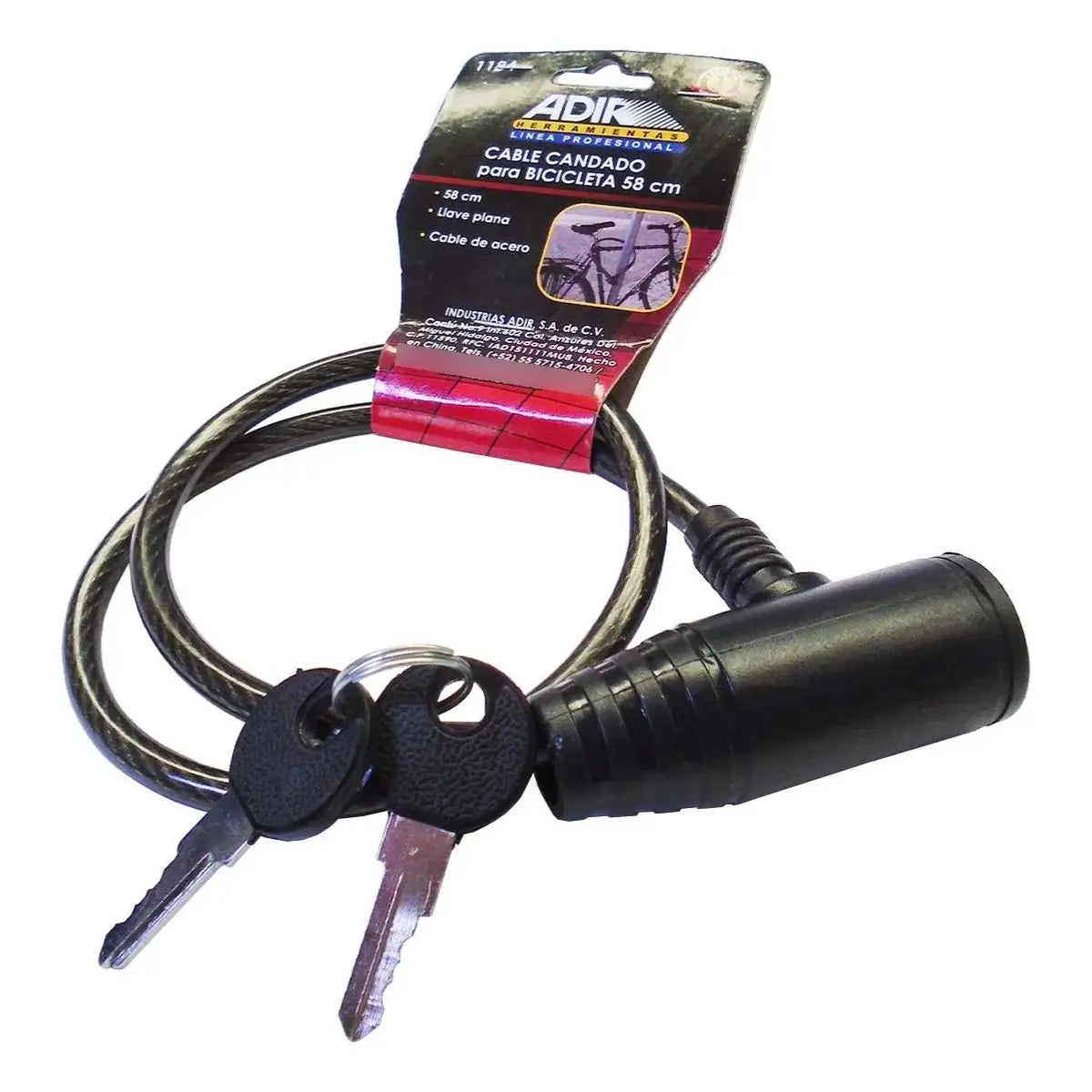 Cable Candado Adir Bicicleta 58 cm Negro Resistente - Adir - vista lateral