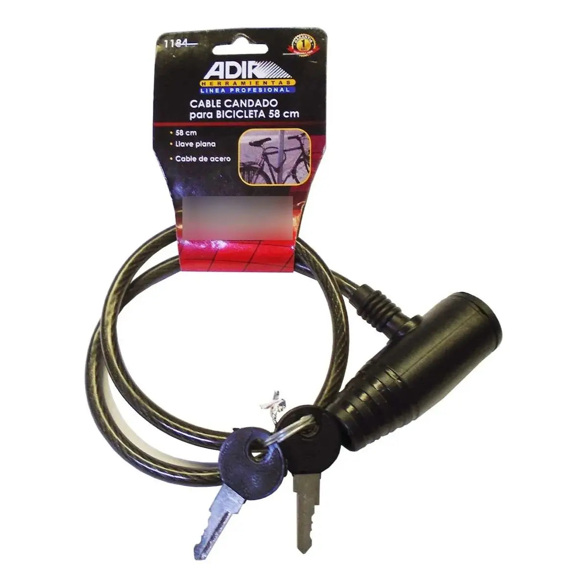 Cable Candado Adir Bicicleta 58 cm Negro Resistente - Adir - empaque