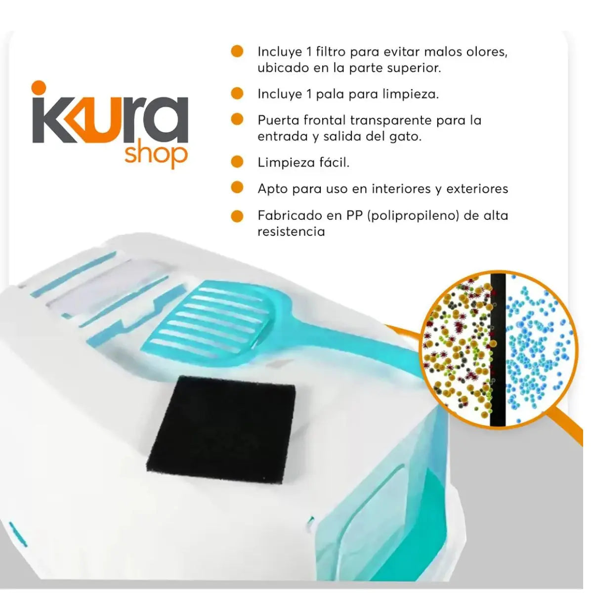 Arenero Adir Gato Cerrado Pala Filtro Sanitario Azul - Adir - detalle