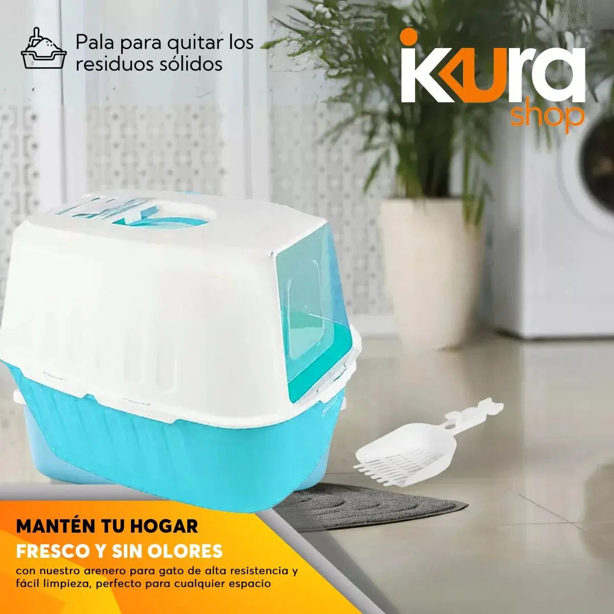 Arenero Adir Gato Cerrado Pala Filtro Sanitario Azul - Adir - vista lateral