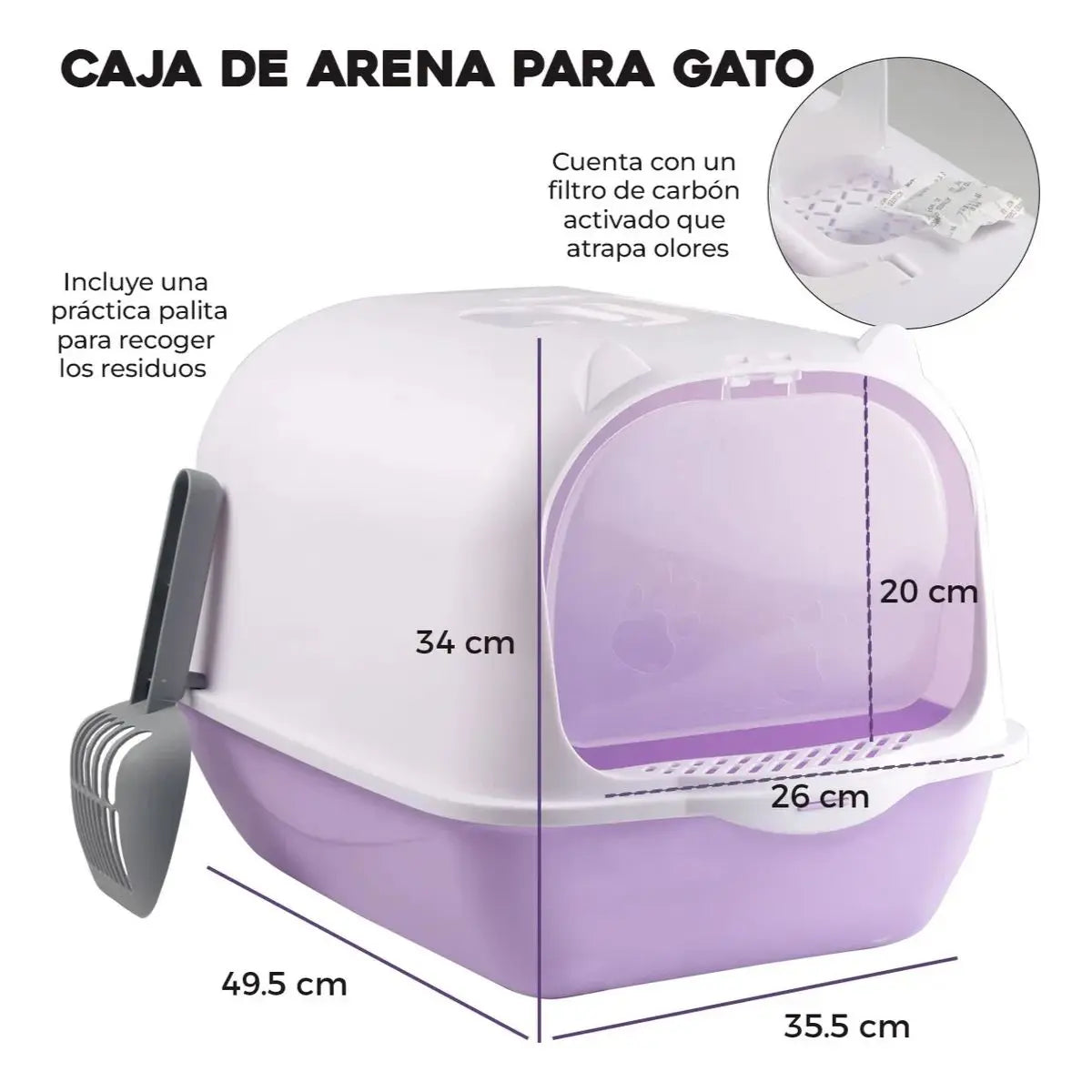 Arenero Adir Cerrado Gatos Sanitarios Pala Morado - Adir - vista lateral