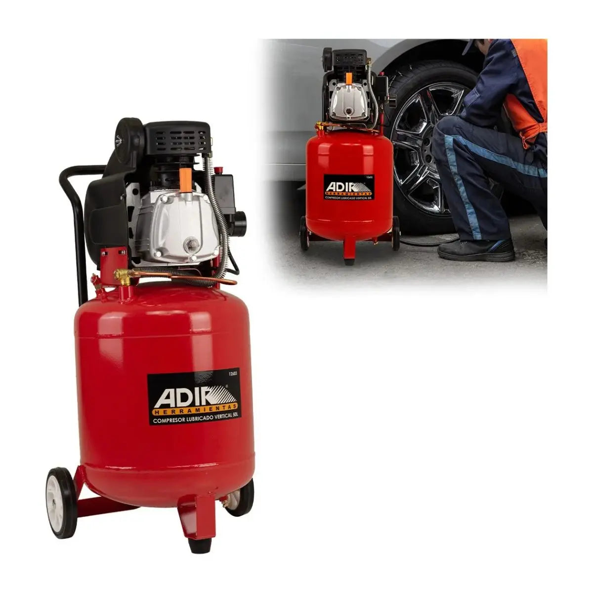 Compresor Lubricado Vertical 50 Litros 127 V 3.5 Ph  Adir - Adir - vista lateral