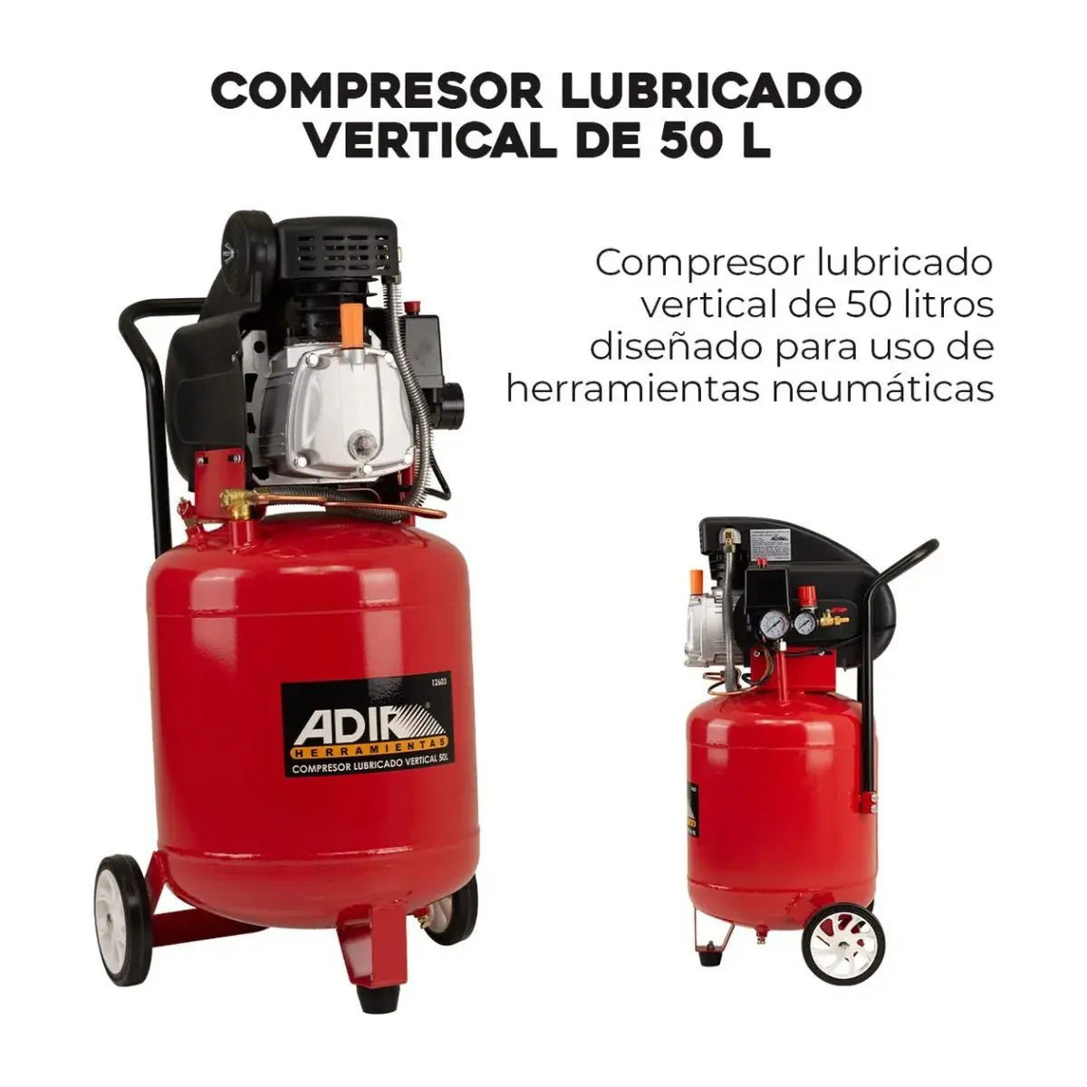 Compresor Lubricado Vertical 50 Litros 127 V 3.5 Ph  Adir - Adir - empaque