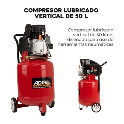 Compresor Lubricado Vertical 50 Litros 127 V 3.5 Ph  Adir - Adir - empaque