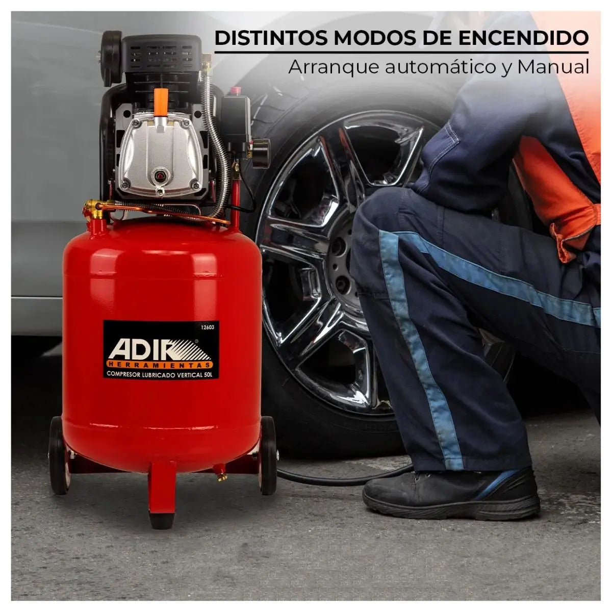 Compresor Lubricado Vertical 50 Litros 127 V 3.5 Ph  Adir - Adir - vista trasera