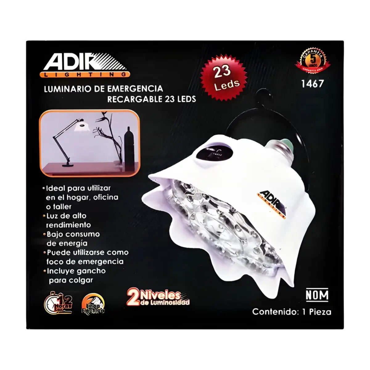 Lampara De Emergencia Recargable 23 LEDS Con Gancho Adir - Adir