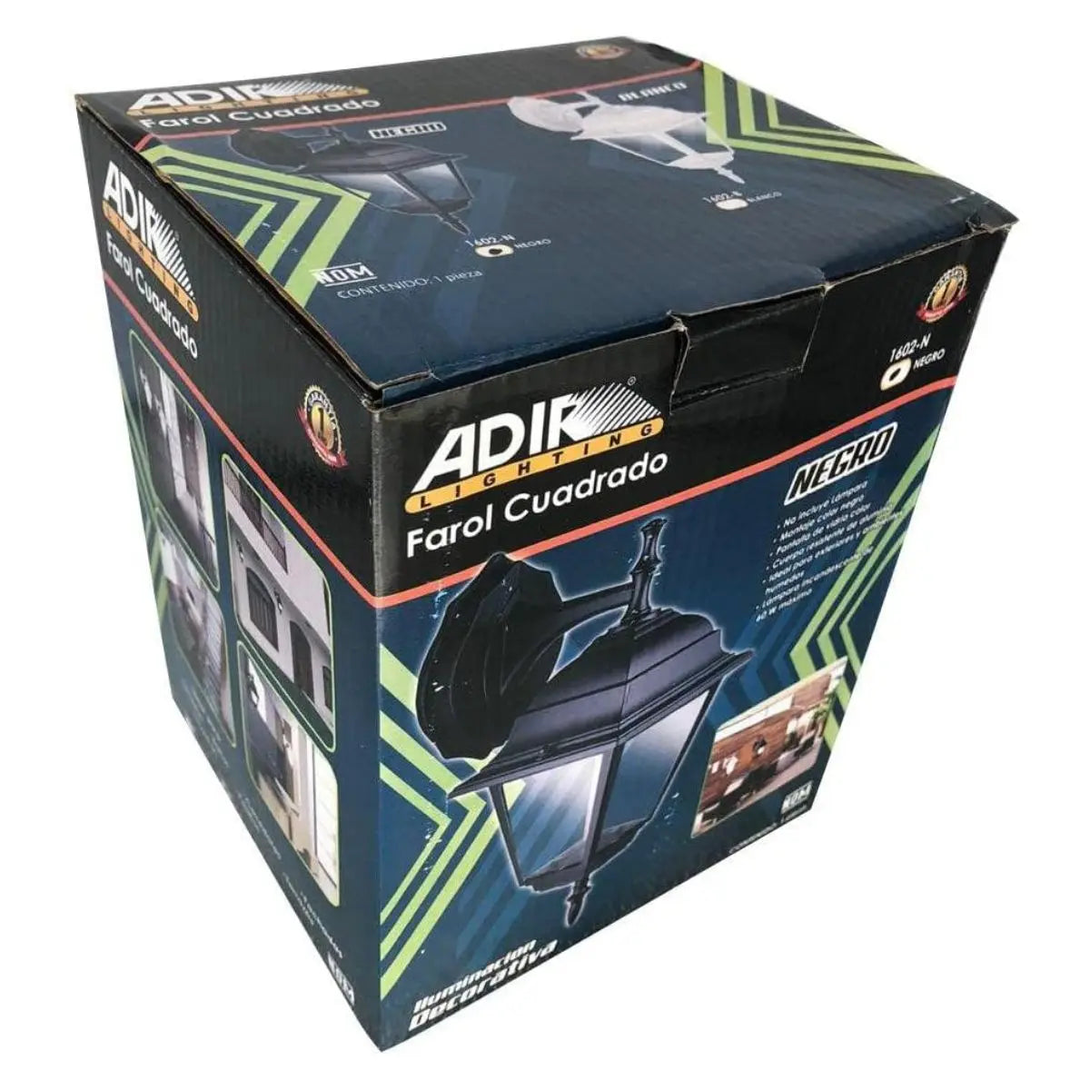 Farol Cuadrado Adir Negro 1*60 Watts - Adir