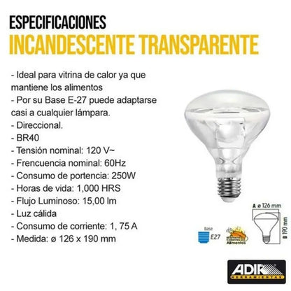 Lampara Incandescente T/Reflector Br40 Transparente Adir - Adir - detalle