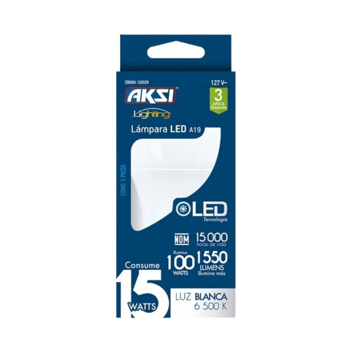 Foco LED A19 15W luz blanca, caja color AKSI - AKSI - vista lateral
