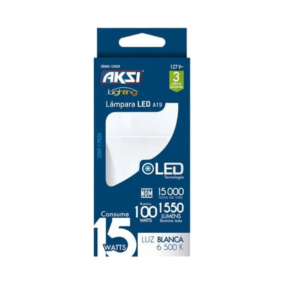 Foco LED A19 15W luz blanca, caja color AKSI - AKSI - vista lateral
