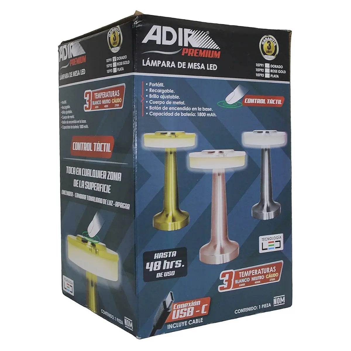 Lampara De Mesa LED 3 Temperaturas Color Dorado Adir - Adir - vista lateral