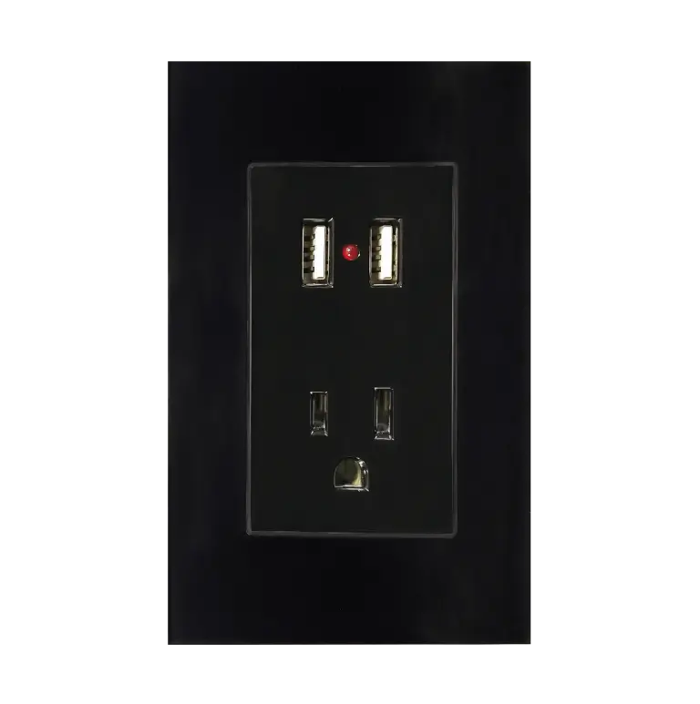 Contacto Argos con Dos Entradas USB y Placa de Acrílico Negro Cargador Integrado Pared - Argos
