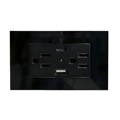 Argos Contacto Doble Aterrizado Entradas USB Tipo A C Placa Acrílico Negra 72 mm - Argos - vista lateral