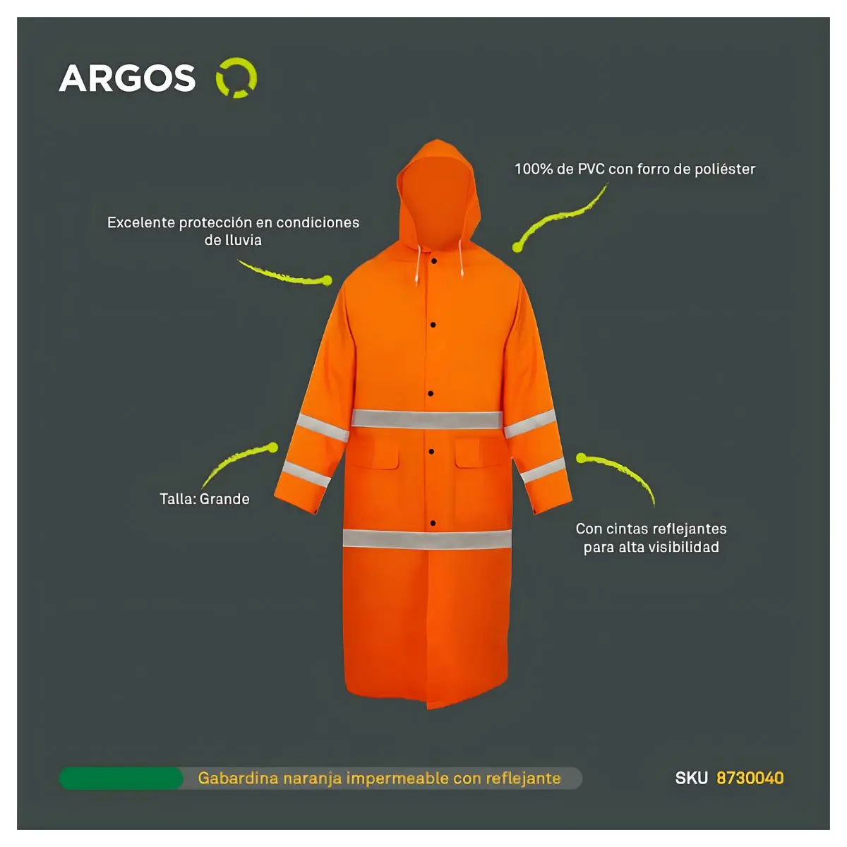 Argos Gabardina Naranja Impermeable Con Reflejante Talla Grande - Argos