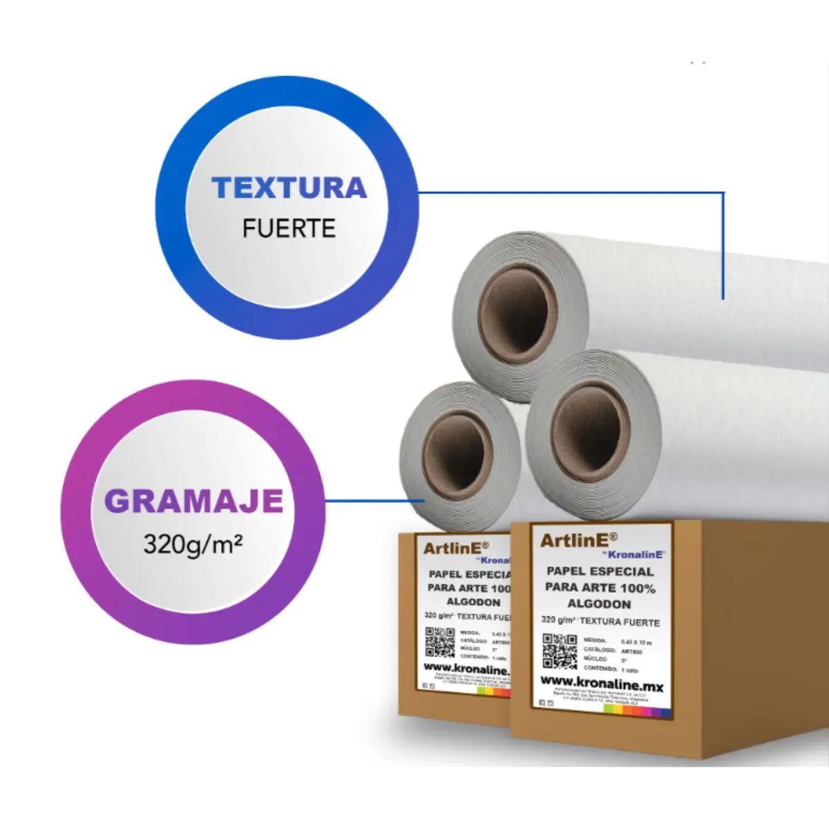 Rollo Papel Arte Kronaline Art802 Textura Fuerte 320 g/m² Algodón 0.914 x 12 m 3 PIEZA - Kronaline - detalle