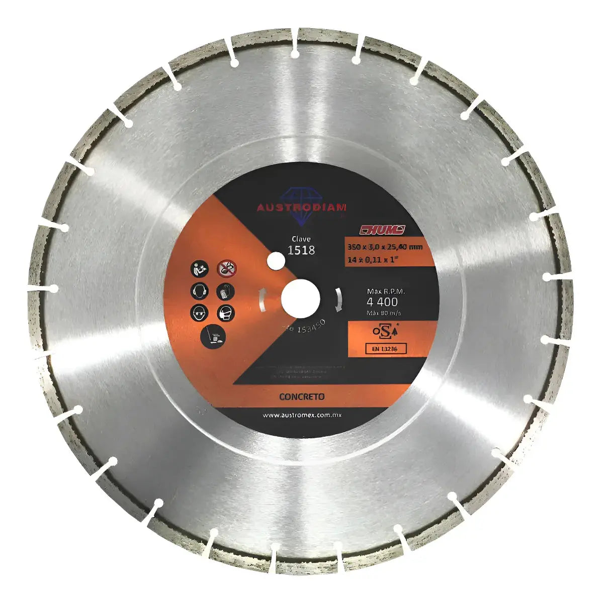 3 piezas Disco Diamante Austrodiam Segmentado de Corte 350 mm x 3 mm x 25.4 mm - Austrodiam - vista lateral