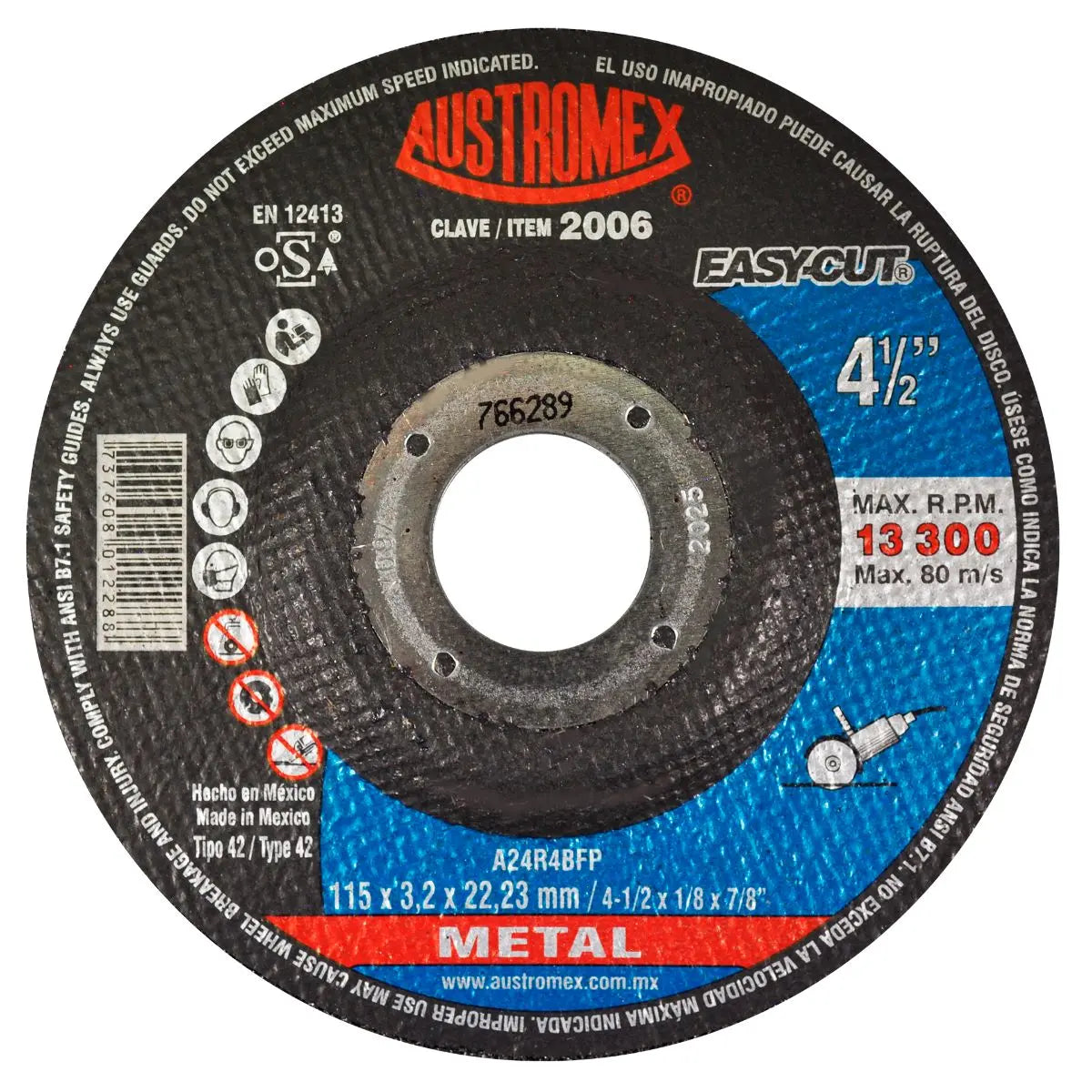 25 Disco abrasivo tipo 42 grano 24 de 115 x 3.2 x 22.23 mm METAL Austromex - Austrodiam
