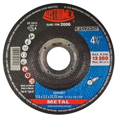 25 Disco abrasivo tipo 42 grano 24 de 115 x 3.2 x 22.23 mm METAL Austromex - Austrodiam