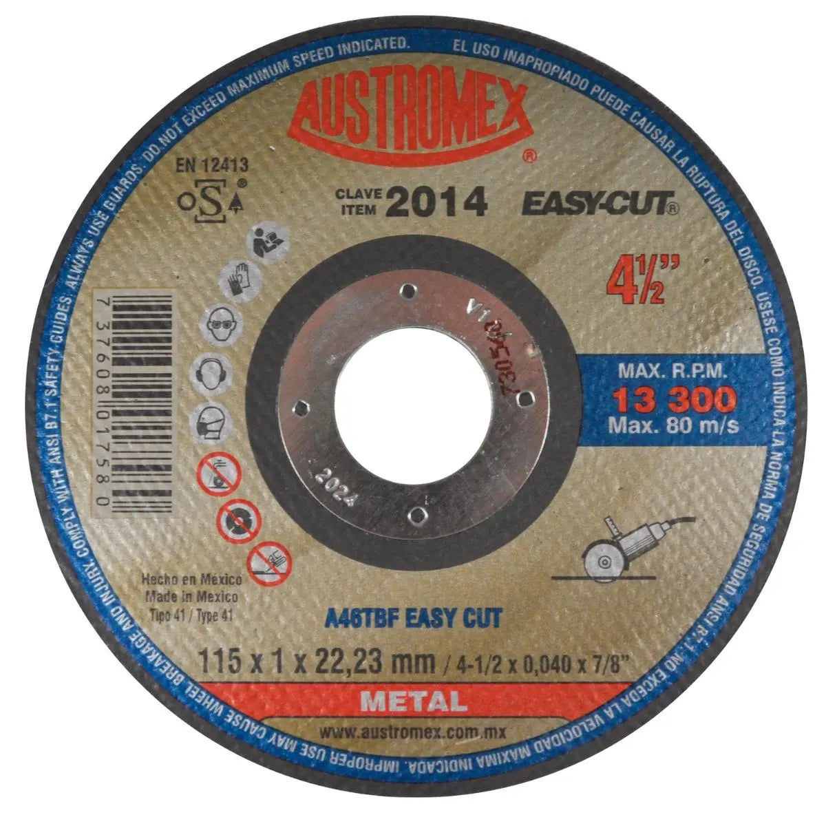 50 Disco abrasivo tipo 41 grano 46 de 115 x 1 x 22.23 mm EASY CUT Austromex - Austrodiam