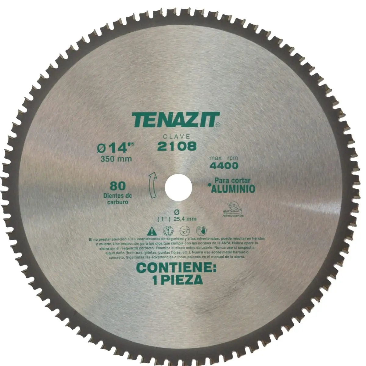 1 Sierra tipo SAI80 de 350 x 2.2 x 25.4 mm 80 DIENTES P/ALUMINIO Tenazit (OPORTUNIDAD) - Austrodiam