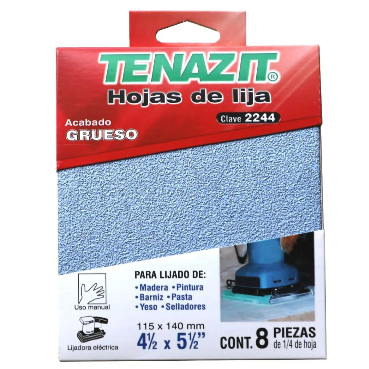 8 piezas Paquete de hojas de lija Tenazit grano 80 de 115 x 140 mm 1/4 HOJA TSA2C - Austrodiam