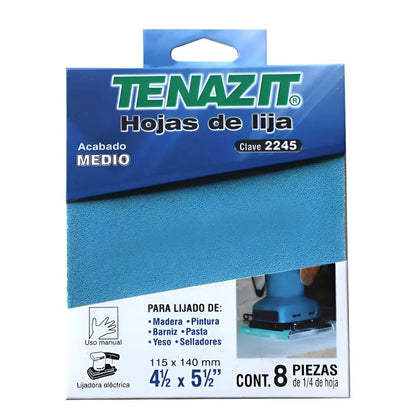 8 piezas Paquete de hojas de lija Tenazit grano 120 de 115 x 140 mm 1/4 HOJA TSA2C - Austrodiam
