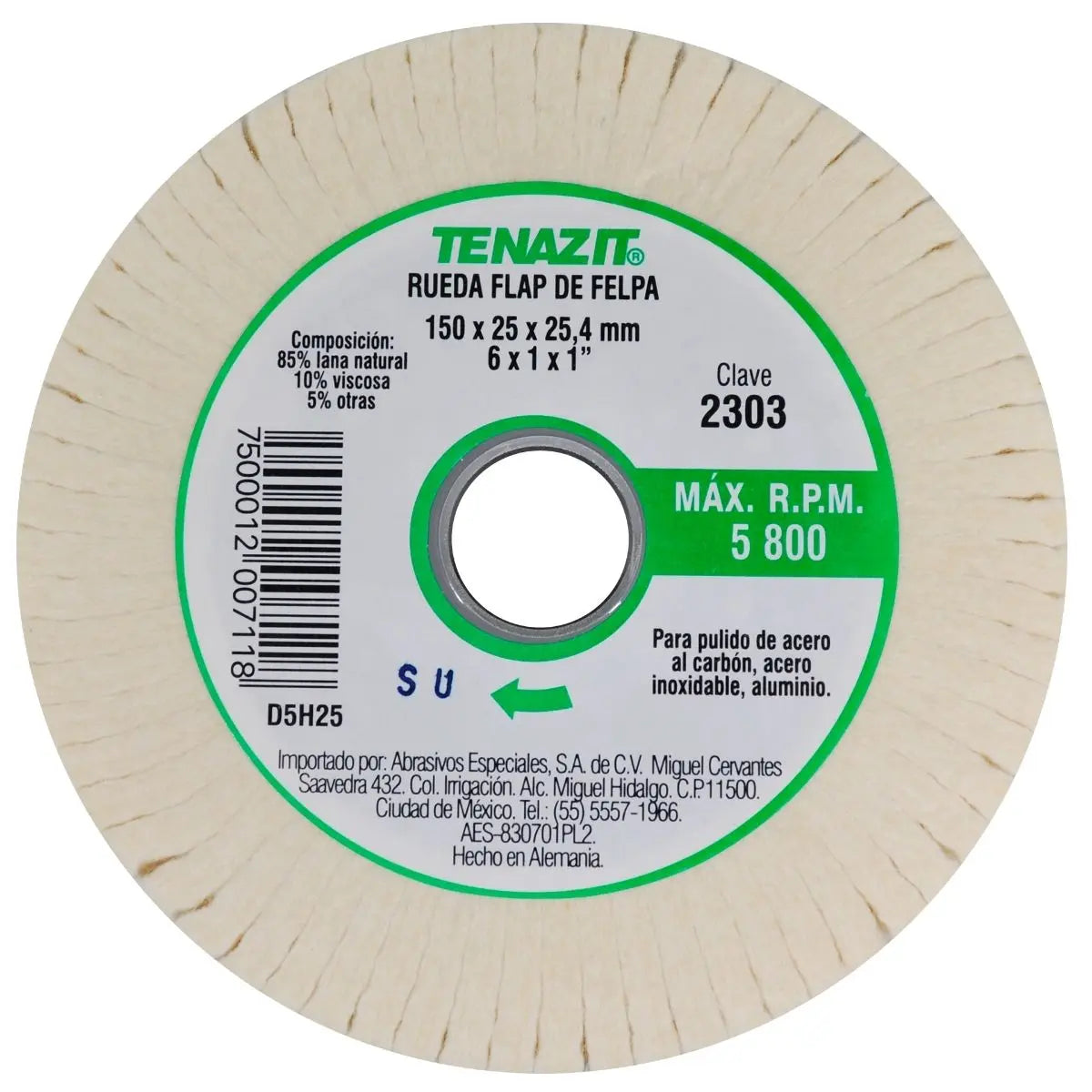 Rueda flap de felpa Tenazit tipo FF1 de 150 x 25 x 25.4 mm D5H25 - Austrodiam