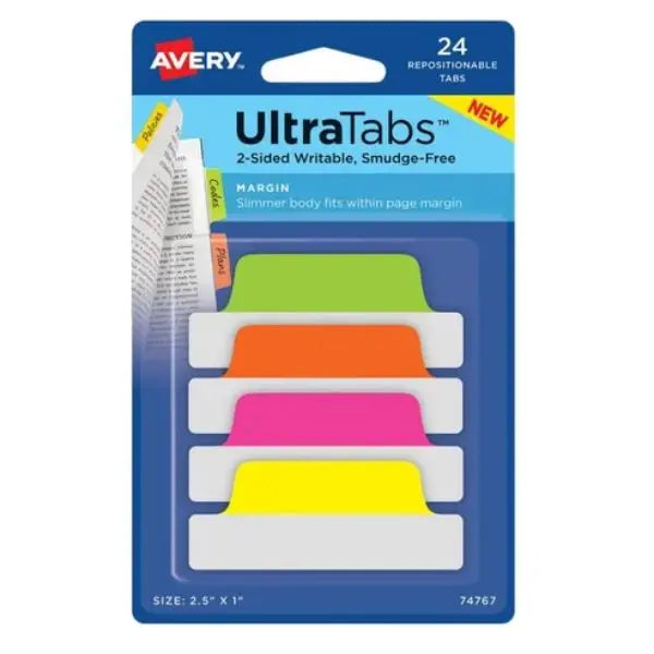 Ultra Tabs Margin Colores Ne?n 6.3 x 2.5cm paq 24 pzas Avery - Avery