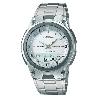 Reloj Casio Aw80 Metal Cronometro Contra Agua 30mem Luz Idd, correa Plateado, bisel Gris oscuro, fondo Blanco - Casio