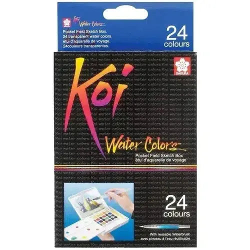 Sakura XNCW-24N, 24 Assorted Watercolors Field Sketch Set with Brush - Sakura