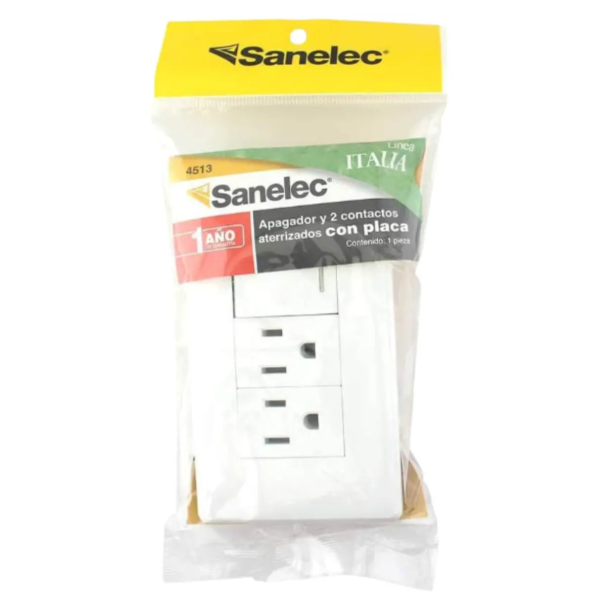 Placa Italia apagador y contacto doble Santul - Sanelec - detalle