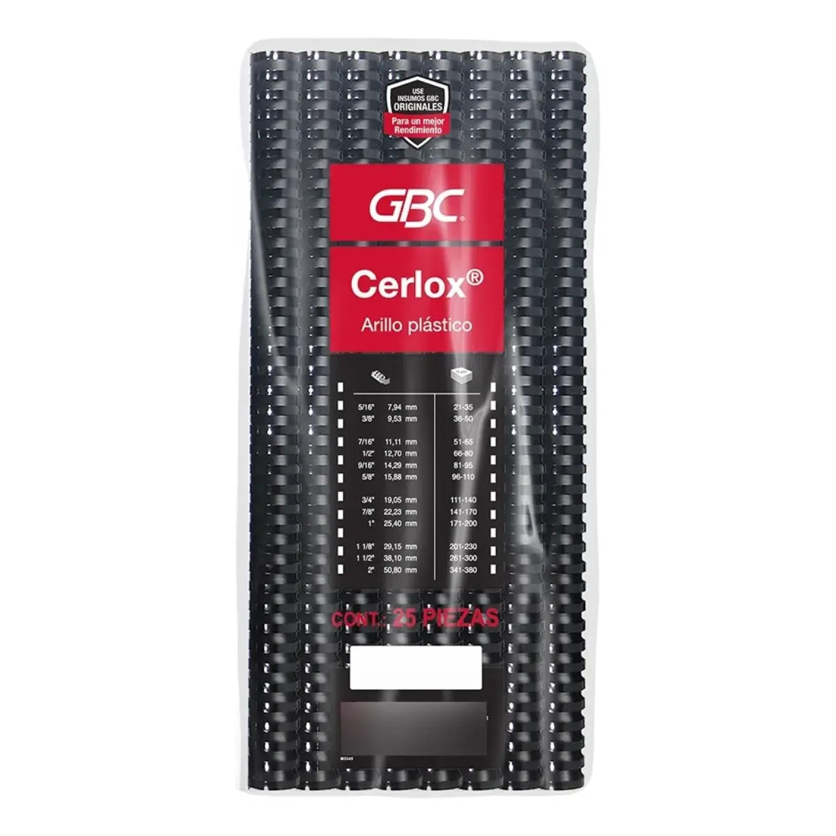 Arillos De Plástico GBC Cerlox 1 Pulgada Con 25 Pzs Negro - ACCO - vista lateral