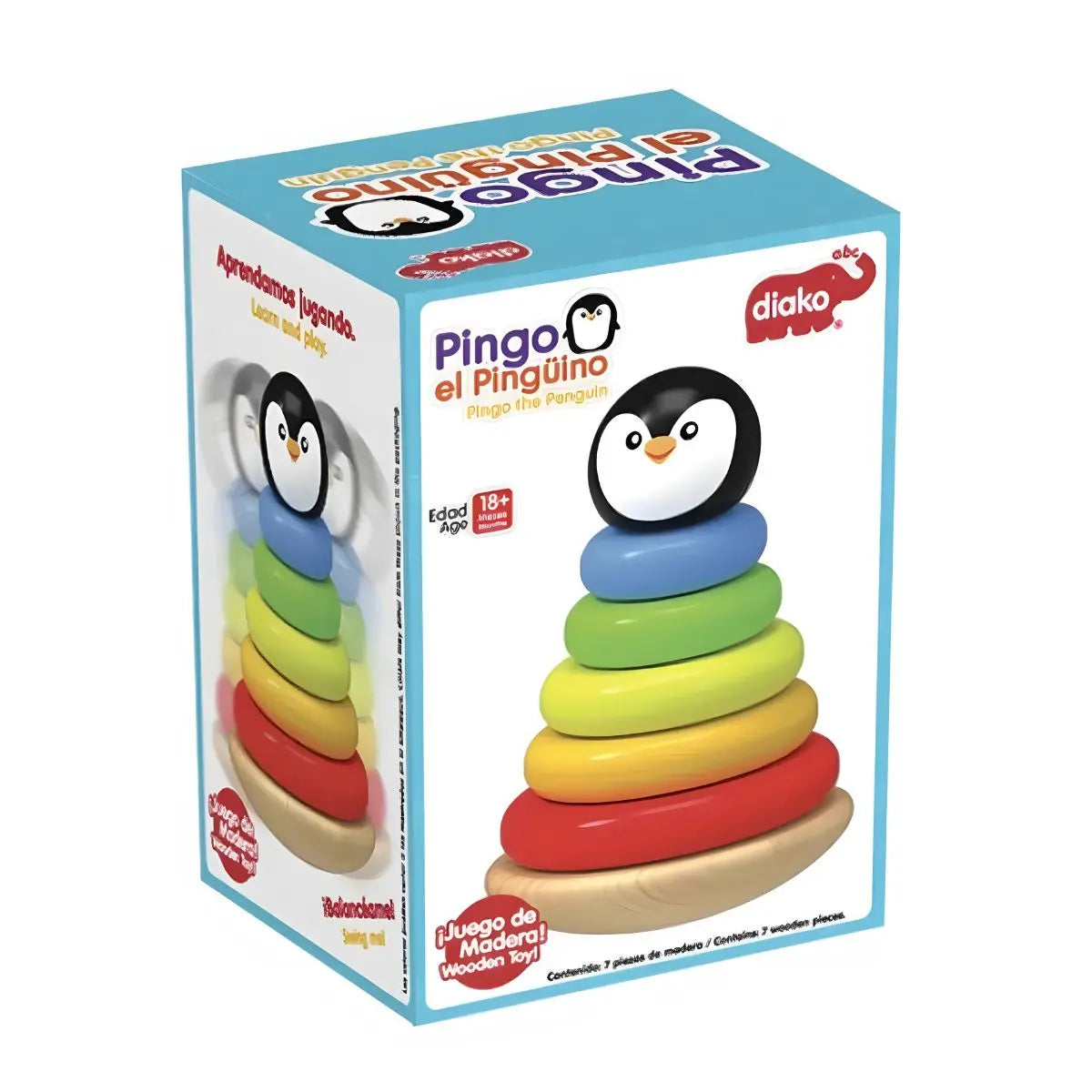 Pirámide Apilable Pingo Pingüino Bebé Madera Ensarte Diako - Diako - detalle