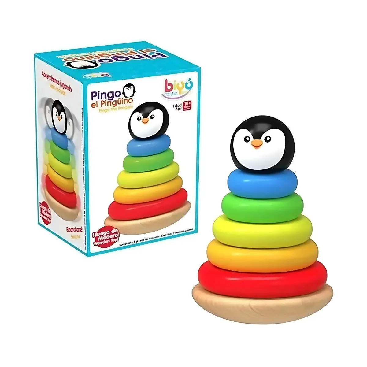 Pirámide Apilable Pingo Pingüino Bebé Madera Ensarte Diako - Diako - vista trasera