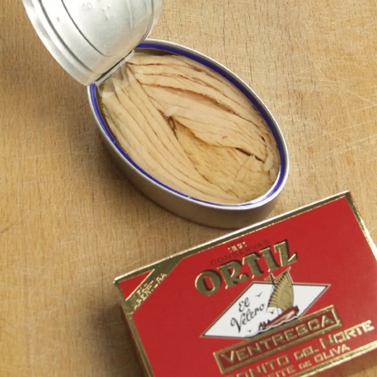 Atún Blanco (Ventresca de Bonito) en Aceite de Oliva 110g - conservas ortiz - empaque