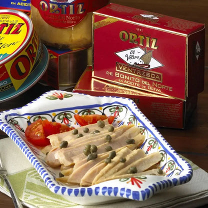 Atún Blanco (Ventresca de Bonito) en Aceite de Oliva 110g - conservas ortiz - vista trasera